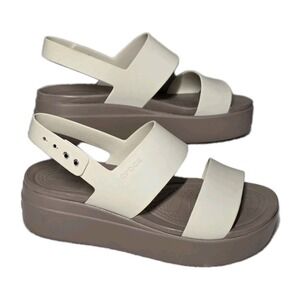 Crocs Brooklyn Low Wedge Sandals Women's Size 7 Platform Slingback Comfort Bone